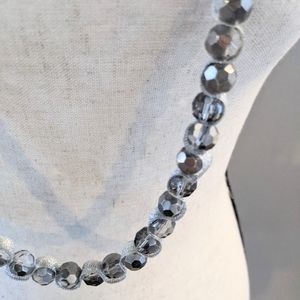 LOFT- Silver Beads on Silver Ribbon Neckla…